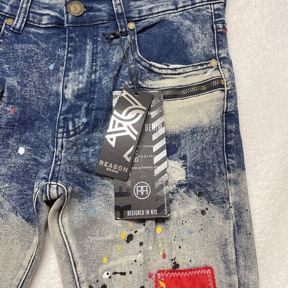 Reason Heart of Darkness Men’s Painted Ripped Jeans Size 30x32 - Picture 10 of 12